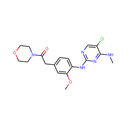 CNc1nc(Nc2ccc(CC(=O)N3CCOCC3)cc2OC)ncc1Cl ZINC000147703535