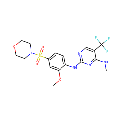 CNc1nc(Nc2ccc(S(=O)(=O)N3CCOCC3)cc2OC)ncc1C(F)(F)F ZINC000205928650