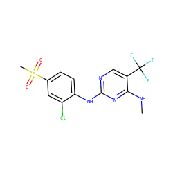 CNc1nc(Nc2ccc(S(C)(=O)=O)cc2Cl)ncc1C(F)(F)F ZINC000205925876