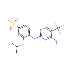 CNc1nc(Nc2ccc(S(C)(=O)=O)cc2OC(C)C)ncc1C(F)(F)F ZINC000205927105