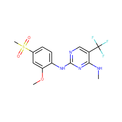 CNc1nc(Nc2ccc(S(C)(=O)=O)cc2OC)ncc1C(F)(F)F ZINC000205924815