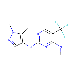 CNc1nc(Nc2cnn(C)c2C)ncc1C(F)(F)F ZINC000095583184