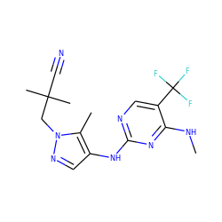 CNc1nc(Nc2cnn(CC(C)(C)C#N)c2C)ncc1C(F)(F)F ZINC000095583716