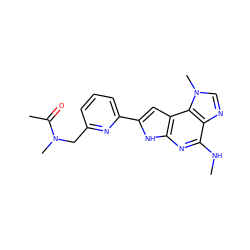 CNc1nc2[nH]c(-c3cccc(CN(C)C(C)=O)n3)cc2c2c1ncn2C ZINC000073165899