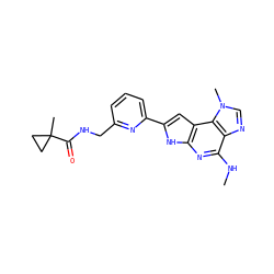 CNc1nc2[nH]c(-c3cccc(CNC(=O)C4(C)CC4)n3)cc2c2c1ncn2C ZINC000073157076