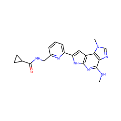 CNc1nc2[nH]c(-c3cccc(CNC(=O)C4CC4)n3)cc2c2c1ncn2C ZINC000073157073