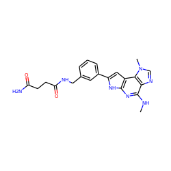 CNc1nc2[nH]c(-c3cccc(CNC(=O)CCC(N)=O)c3)cc2c2c1ncn2C ZINC000043119977