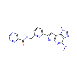 CNc1nc2[nH]c(-c3cccc(CNC(=O)c4cnccn4)n3)cc2c2c1ncn2C ZINC000073158429