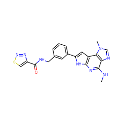 CNc1nc2[nH]c(-c3cccc(CNC(=O)c4csnn4)c3)cc2c2c1ncn2C ZINC000043072434