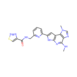 CNc1nc2[nH]c(-c3cccc(CNC(=O)c4csnn4)n3)cc2c2c1ncn2C ZINC000073142074