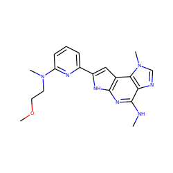 CNc1nc2[nH]c(-c3cccc(N(C)CCOC)n3)cc2c2c1ncn2C ZINC000073157086