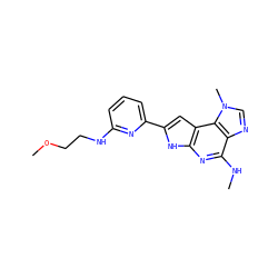 CNc1nc2[nH]c(-c3cccc(NCCOC)n3)cc2c2c1ncn2C ZINC000073157082