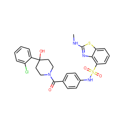 CNc1nc2c(S(=O)(=O)Nc3ccc(C(=O)N4CCC(O)(c5ccccc5Cl)CC4)cc3)cccc2s1 ZINC000224392388