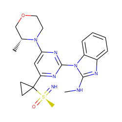 CNc1nc2ccccc2n1-c1nc(N2CCOC[C@H]2C)cc(C2([S@](C)(=N)=O)CC2)n1 ZINC000100630866