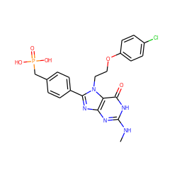 CNc1nc2nc(-c3ccc(CP(=O)(O)O)cc3)n(CCOc3ccc(Cl)cc3)c2c(=O)[nH]1 ZINC000084654999