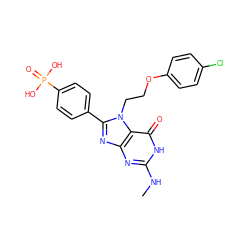 CNc1nc2nc(-c3ccc(P(=O)(O)O)cc3)n(CCOc3ccc(Cl)cc3)c2c(=O)[nH]1 ZINC000084654997