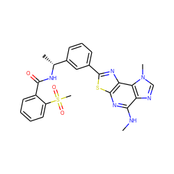 CNc1nc2sc(-c3cccc([C@@H](C)NC(=O)c4ccccc4S(C)(=O)=O)c3)nc2c2c1ncn2C ZINC000149768185