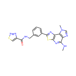 CNc1nc2sc(-c3cccc(CNC(=O)c4csnn4)c3)nc2c2c1ncn2C ZINC000040953235