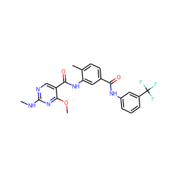 CNc1ncc(C(=O)Nc2cc(C(=O)Nc3cccc(C(F)(F)F)c3)ccc2C)c(OC)n1 ZINC000029127641