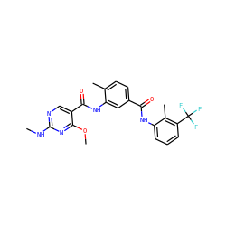 CNc1ncc(C(=O)Nc2cc(C(=O)Nc3cccc(C(F)(F)F)c3C)ccc2C)c(OC)n1 ZINC000029127964