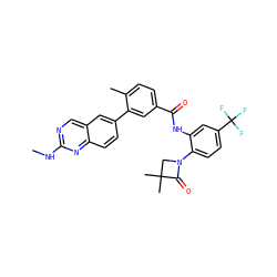 CNc1ncc2cc(-c3cc(C(=O)Nc4cc(C(F)(F)F)ccc4N4CC(C)(C)C4=O)ccc3C)ccc2n1 ZINC000036758607