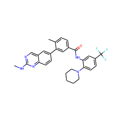 CNc1ncc2cc(-c3cc(C(=O)Nc4cc(C(F)(F)F)ccc4N4CCCCC4)ccc3C)ccc2n1 ZINC000035049810