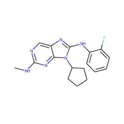 CNc1ncc2nc(Nc3ccccc3F)n(C3CCCC3)c2n1 ZINC000073198491