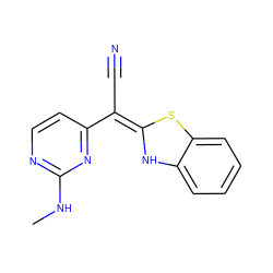 CNc1nccc(/C(C#N)=C2\Nc3ccccc3S2)n1 ZINC000013647689