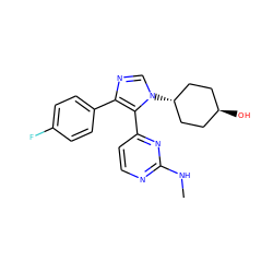 CNc1nccc(-c2c(-c3ccc(F)cc3)ncn2[C@H]2CC[C@H](O)CC2)n1 ZINC000253851006