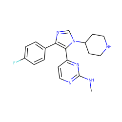 CNc1nccc(-c2c(-c3ccc(F)cc3)ncn2C2CCNCC2)n1 ZINC000002004567