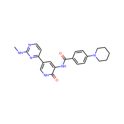 CNc1nccc(-c2c[nH]c(=O)c(NC(=O)c3ccc(N4CCCCC4)cc3)c2)n1 ZINC000066157009