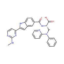 CNc1nccc(-c2cc3cc(C(=O)N[C@@H](CN(c4ccccc4)c4ccccn4)C(=O)O)ccc3[nH]2)n1 ZINC000013986526