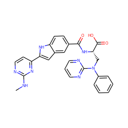 CNc1nccc(-c2cc3cc(C(=O)N[C@@H](CN(c4ccccc4)c4ncccn4)C(=O)O)ccc3[nH]2)n1 ZINC000140539628