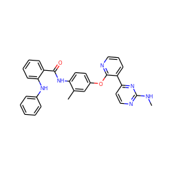 CNc1nccc(-c2cccnc2Oc2ccc(NC(=O)c3ccccc3Nc3ccccc3)c(C)c2)n1 ZINC000064564385