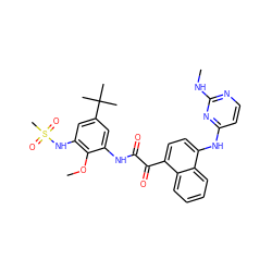 CNc1nccc(Nc2ccc(C(=O)C(=O)Nc3cc(C(C)(C)C)cc(NS(C)(=O)=O)c3OC)c3ccccc23)n1 ZINC000058555045