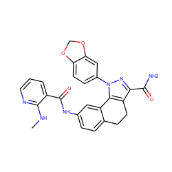 CNc1ncccc1C(=O)Nc1ccc2c(c1)-c1c(c(C(N)=O)nn1-c1ccc3c(c1)OCO3)CC2 ZINC000045338152