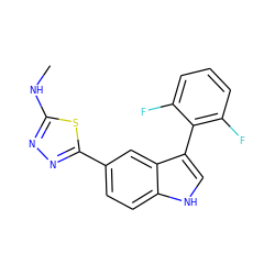 CNc1nnc(-c2ccc3[nH]cc(-c4c(F)cccc4F)c3c2)s1 ZINC000204754793