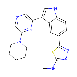 CNc1nnc(-c2ccc3[nH]cc(-c4cncc(N5CCCCC5)n4)c3c2)s1 ZINC000204757139