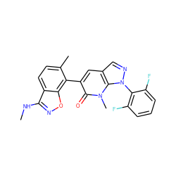 CNc1noc2c(-c3cc4cnn(-c5c(F)cccc5F)c4n(C)c3=O)c(C)ccc12 ZINC000043200940