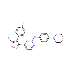 CNc1onc(-c2ccnc(Nc3ccc(N4CCOCC4)cc3)c2)c1-c1ccc(F)cc1 ZINC000103235674