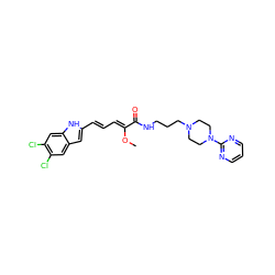 CO/C(=C\C=C\c1cc2cc(Cl)c(Cl)cc2[nH]1)C(=O)NCCCN1CCN(c2ncccn2)CC1 ZINC000013555345