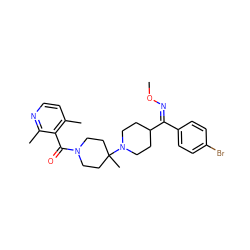 CO/N=C(/c1ccc(Br)cc1)C1CCN(C2(C)CCN(C(=O)c3c(C)ccnc3C)CC2)CC1 ZINC000027523070