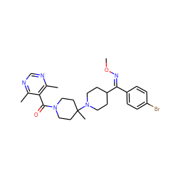 CO/N=C(/c1ccc(Br)cc1)C1CCN(C2(C)CCN(C(=O)c3c(C)ncnc3C)CC2)CC1 ZINC000027519869