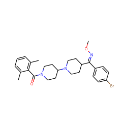 CO/N=C(/c1ccc(Br)cc1)C1CCN(C2CCN(C(=O)c3c(C)cccc3C)CC2)CC1 ZINC000026995687