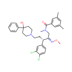 CO/N=C(\CN(C)C(=O)c1cc(C)cc(C)c1)[C@@H](CCN1CCC(O)(c2ccccc2)CC1)c1ccc(Cl)c(Cl)c1 ZINC000029235636