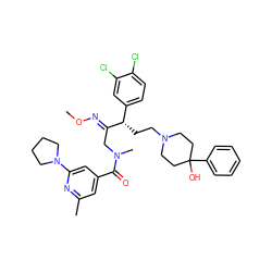 CO/N=C(\CN(C)C(=O)c1cc(C)nc(N2CCCC2)c1)[C@@H](CCN1CCC(O)(c2ccccc2)CC1)c1ccc(Cl)c(Cl)c1 ZINC000029226612