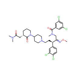 CO/N=C(\CN(C)C(=O)c1cc(Cl)cc(Cl)c1)[C@H](CCN1CCC(N2CCC[C@@H](CC(=O)N(C)C)C2=O)CC1)c1ccc(Cl)c(Cl)c1 ZINC000026259560