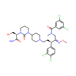 CO/N=C(\CN(C)C(=O)c1cc(Cl)cc(Cl)c1)[C@H](CCN1CCC(N2CCCN([C@H](CO)C(N)=O)C2=O)CC1)c1ccc(Cl)c(Cl)c1 ZINC000026400028