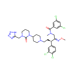 CO/N=C(\CN(C)C(=O)c1cc(Cl)cc(Cl)c1)[C@H](CCN1CCC(N2CCCN(Cc3nnn[nH]3)C2=O)CC1)c1ccc(Cl)c(Cl)c1 ZINC000026402624