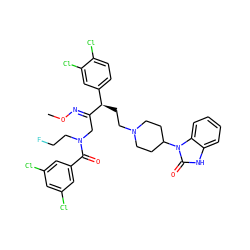 CO/N=C(\CN(CCF)C(=O)c1cc(Cl)cc(Cl)c1)[C@H](CCN1CCC(n2c(=O)[nH]c3ccccc32)CC1)c1ccc(Cl)c(Cl)c1 ZINC000026401465